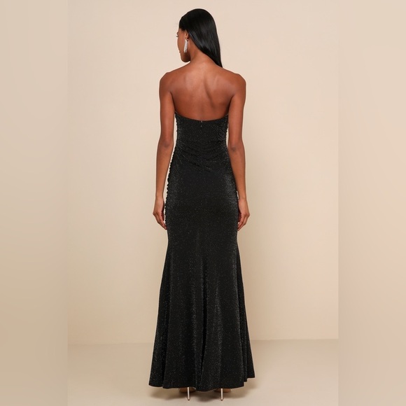 Lulus Black Glitter Ruched Strapless Maxi Dress - Picture 2 of 7